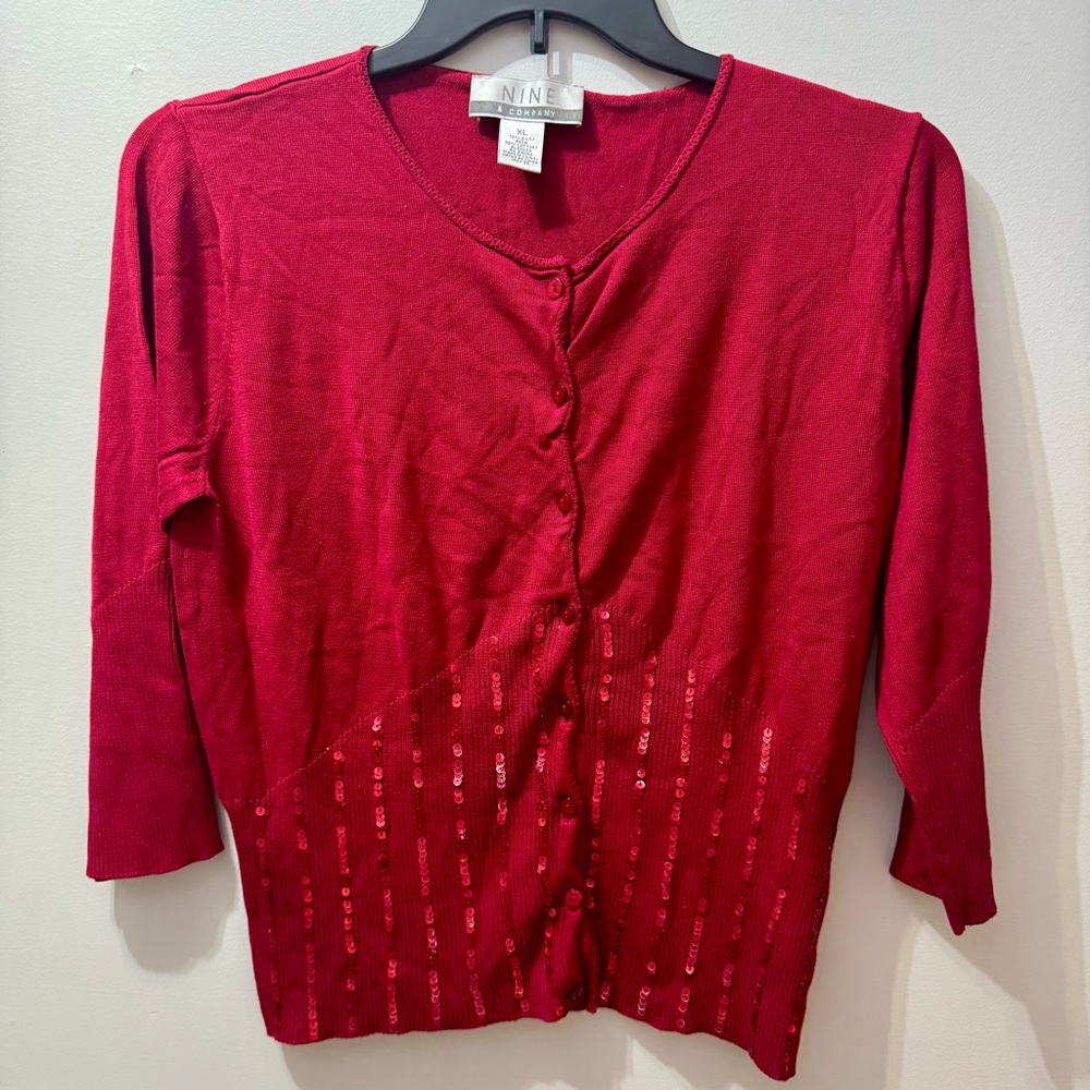 Nine & Company Red Cardigan with Sequins, Women's Size XL